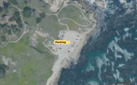 Aerial view of Bluefish Cove with the entry and parking marked