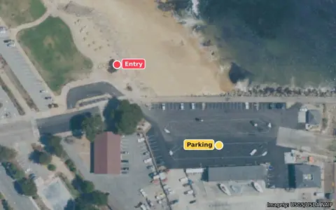 Aerial view of the Breakwater entry with the entry and parking marked
