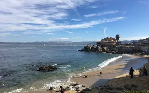McAbee Beach on a sunny day, seen from the top of the steps