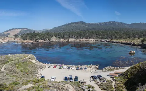 Whalers Cove at Point Lobos from above, with the lot and the boat ramp
